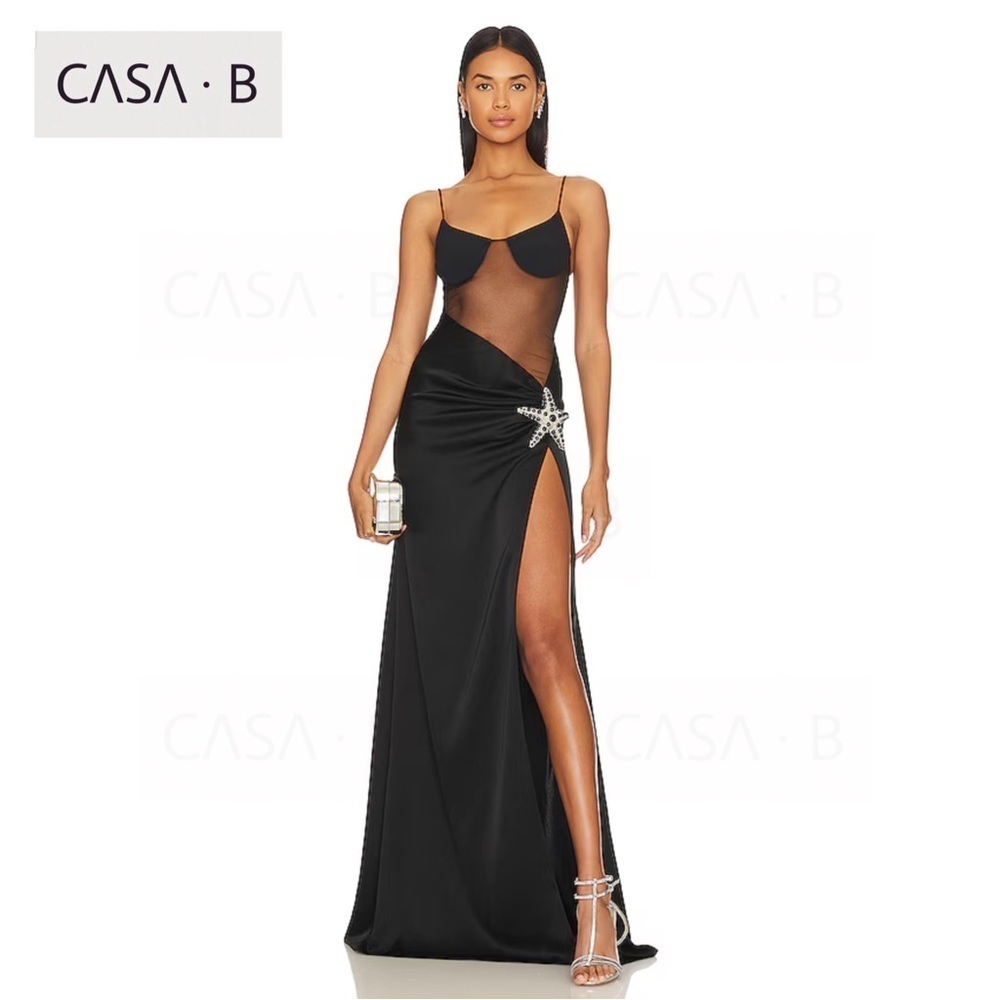 NEW💫CASA B| Starfish Bustier High Slit Draped Gown in Glamorous Black - Picture 3 of 14